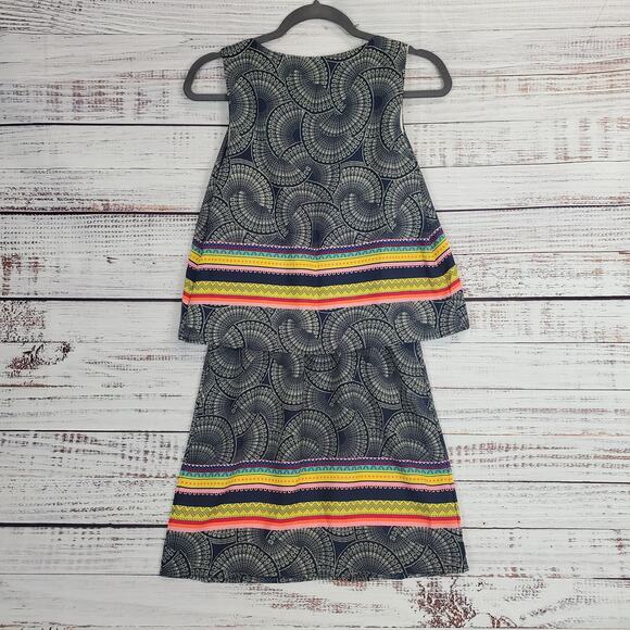 Renee C Layer Tiered Sleeveless Dress S Boho Geometric Rainbow Stripe Print NWT - Picture 2 of 14